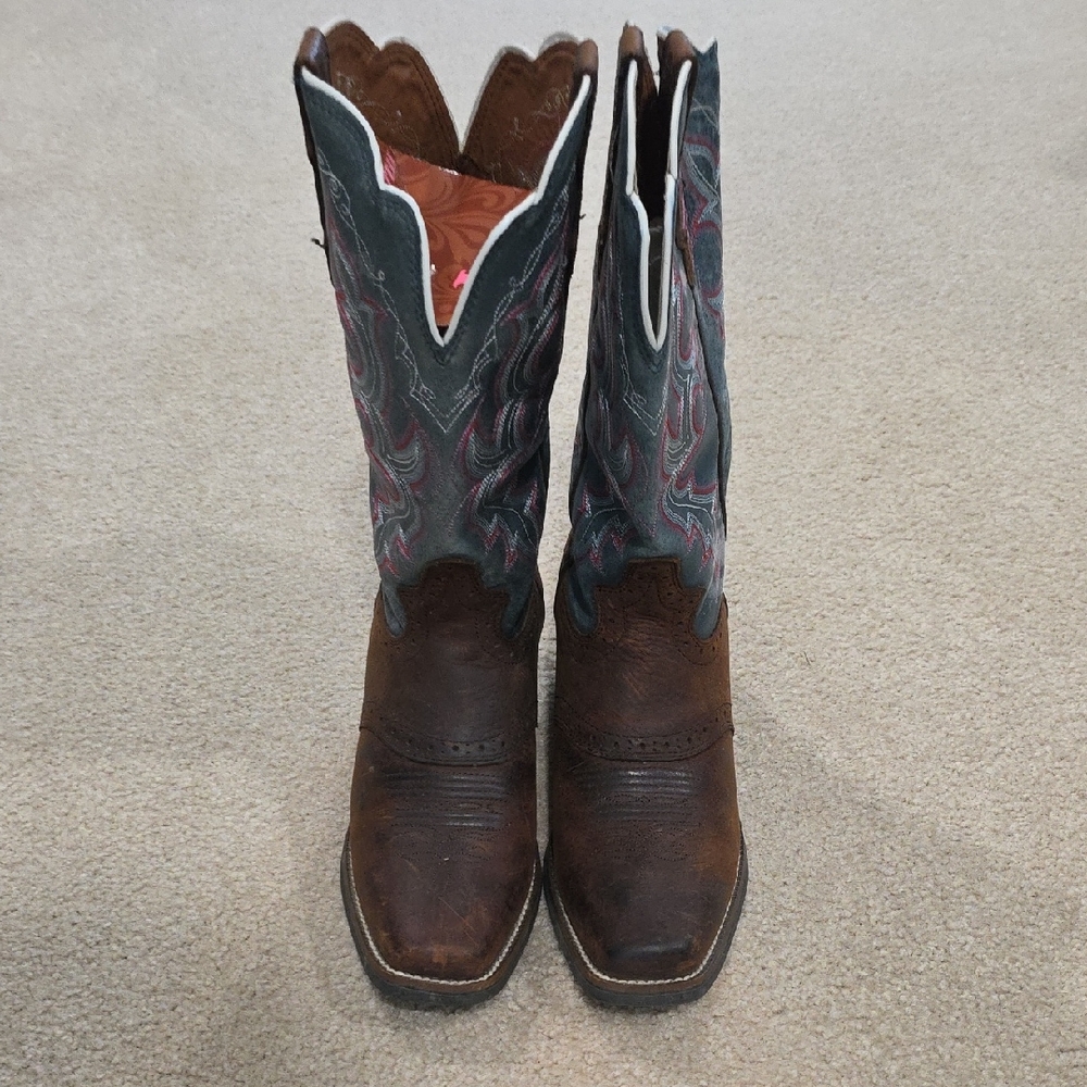 Brown and Blue Western Cowboy Boots